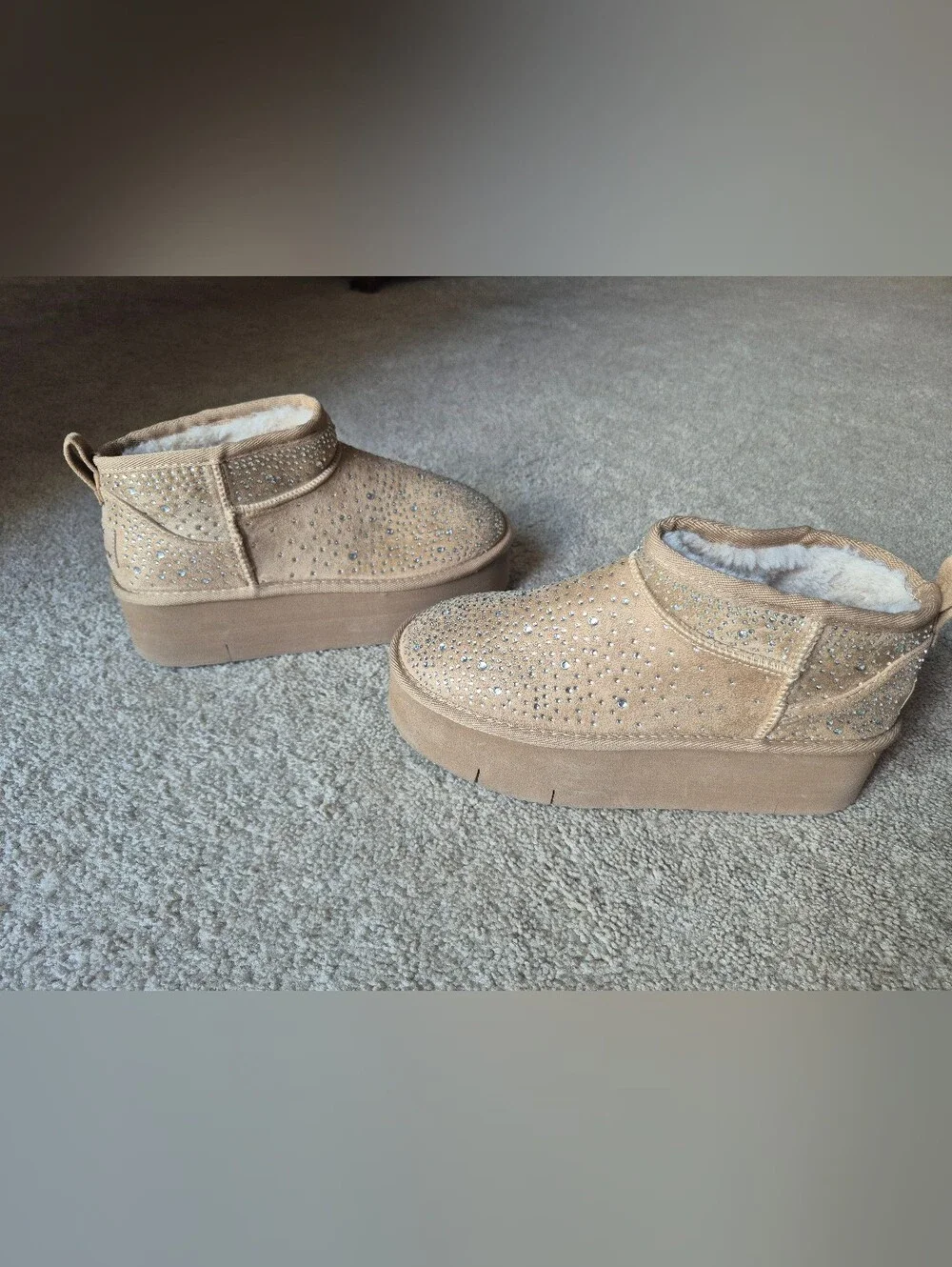 Rock & Candy Tan Crystal Platform Ankle Booties